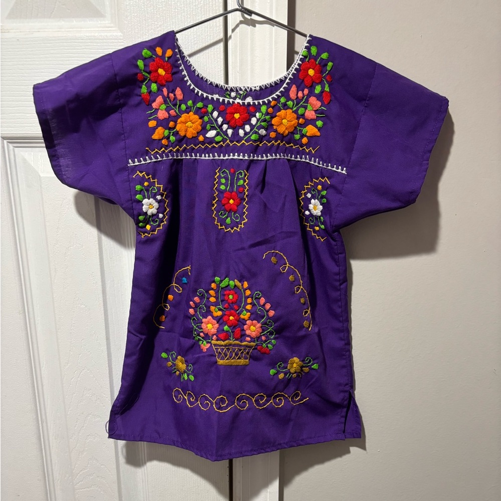 Purple Embroidered Floral Tunic